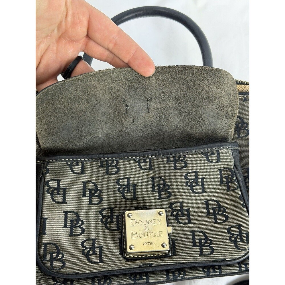 Vintage Dooney & Bourke Mini Bag Black & Gray Monogram DB Black Leather - Picture 13 of 16